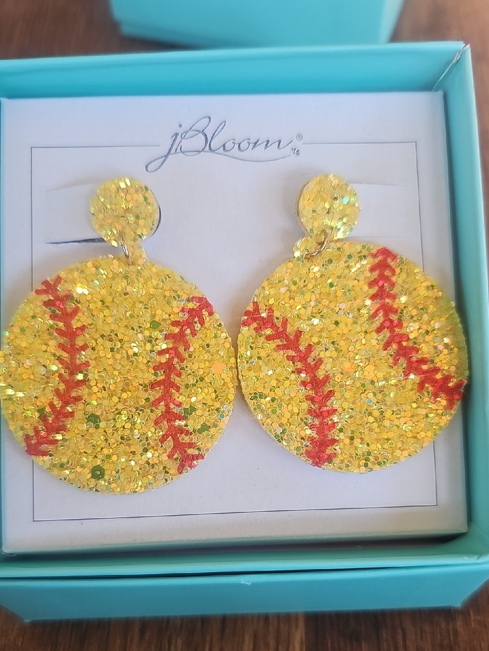 jBloom Gold Glitter Baseball Circle Earrings
